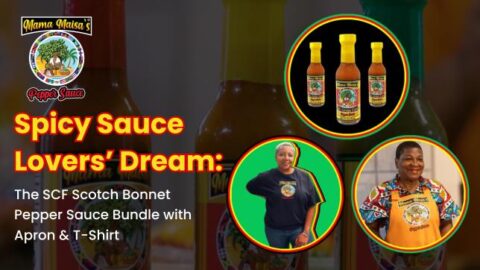Caribbean Scotch bonnet spicy sauce bundle with apron and shirt