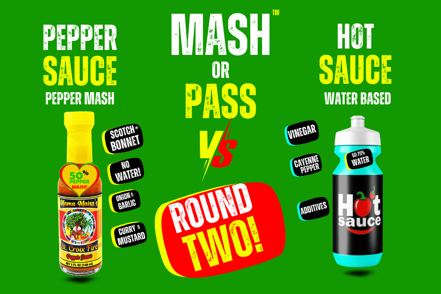 Pepper sauce versus hot sauce comparison graphic.