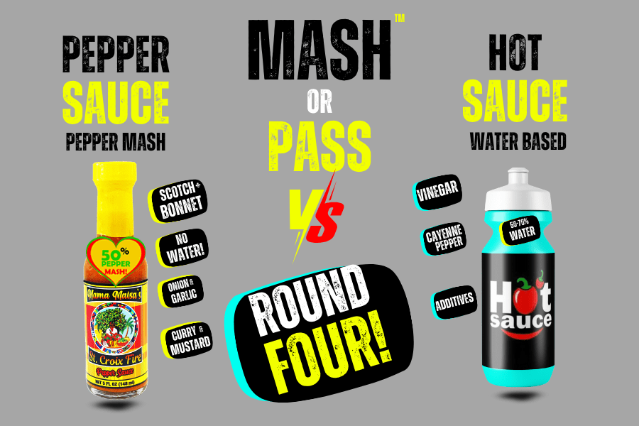 Pepper sauce versus hot sauce comparison graphic.