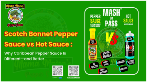 Comparison of Scotch Bonnet Caribbean pepper sauce and vinegar-based hot sauce showing ingredients, flavor differences, and heat profile