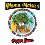 Logo featuring a woman with peppers and palm trees for Mama Maisa's Pepper Sauce.