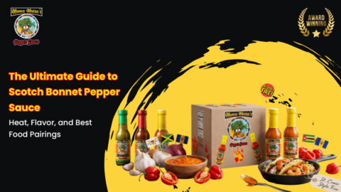 Scotch bonnet pepper sauce Caribbean hot sauce in glass bottle