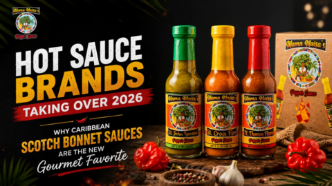 Mama Maisa’s St. Croix Fire Scotch bonnet Caribbean hot sauce bottle with gourmet island spices