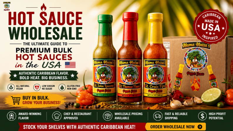 Premium hot sauce wholesale Scotch bonnet Caribbean flavor bulk bottles