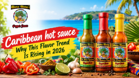 Caribbean hot sauce with Scotch bonnet peppers and island spices
